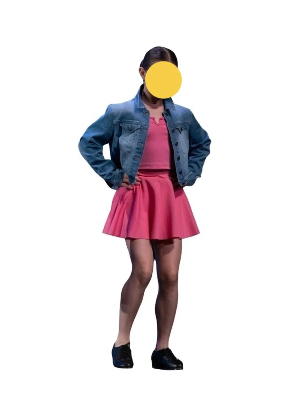 Weissman | Three-Piece Hot Pink A-Line Dance Skirt, Top, Denim Jean Jacket, LC